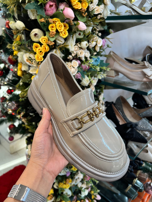 Pu Leather Golden Belt Platform Loafers